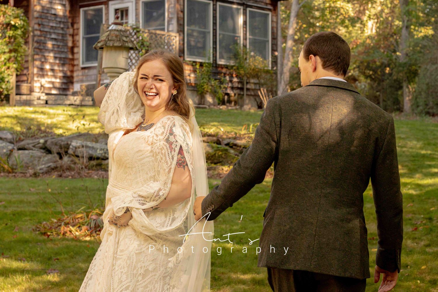 Outdoor wedding ceremony at sunset